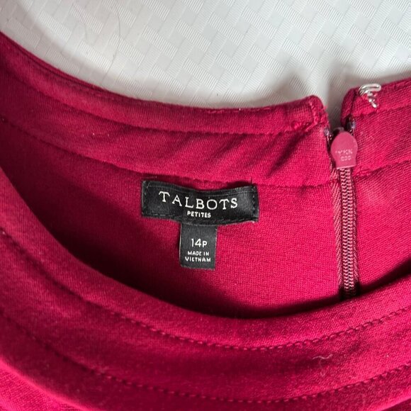 Talbots Size 14 Petite Red\Burgundy Sleeveless Sheath Ponte Knit Dress - Picture 5 of 7
